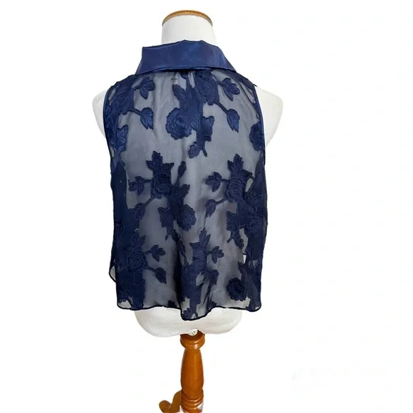 VTG California Dynasty 80s‎ Pajama  Tank Top Blue Burnt Velvet Women’s Sz Medium - Picture 3 of 6